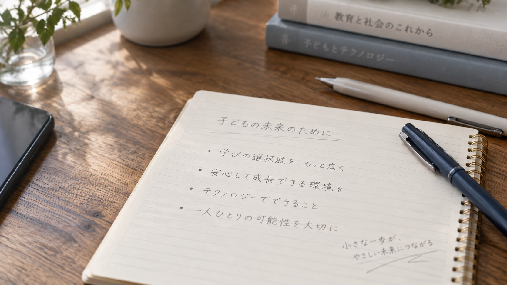 子どもの未来と技術について考えるノートとペン
